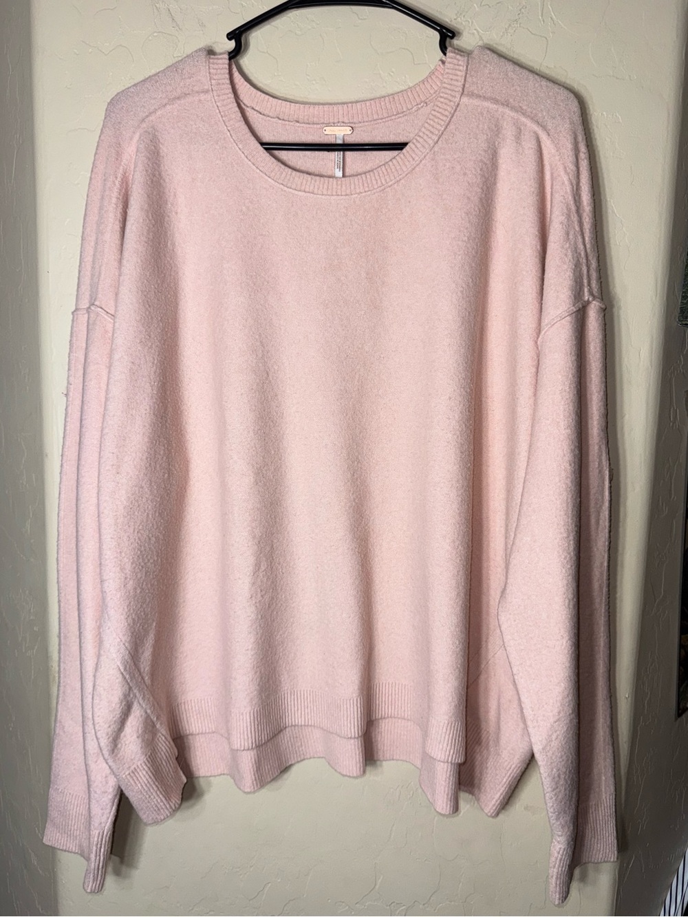 Free People Pink Oversized Wool Blend Pullover Sweater Drop Shoulder Hi Low Hem